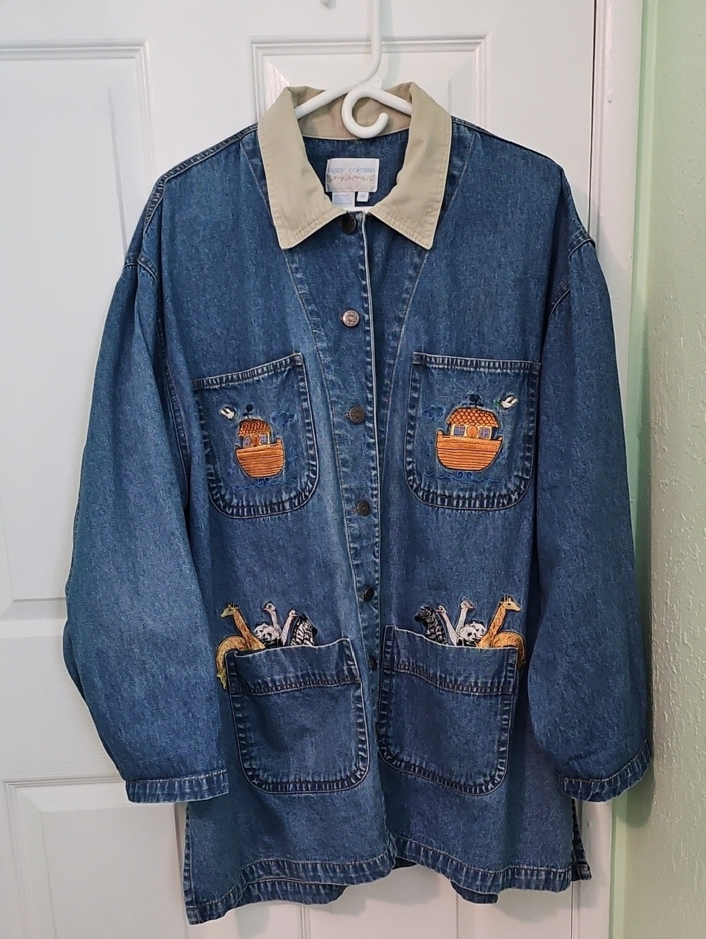 Vintage Casey Coleman Noahs Ark Denim Chore Jacket Embroidered 2X